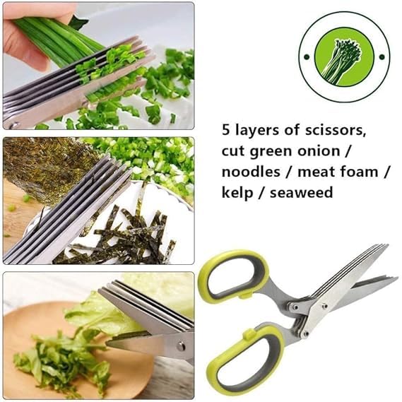 Stainless Steel 5-Blade Herb Scissors with Cleaning Comb