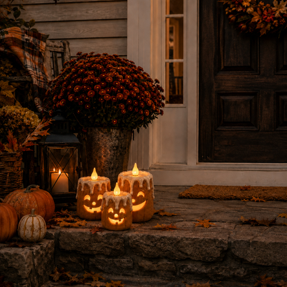3-Piece Set Cozy Lighted Pumpkin Candles