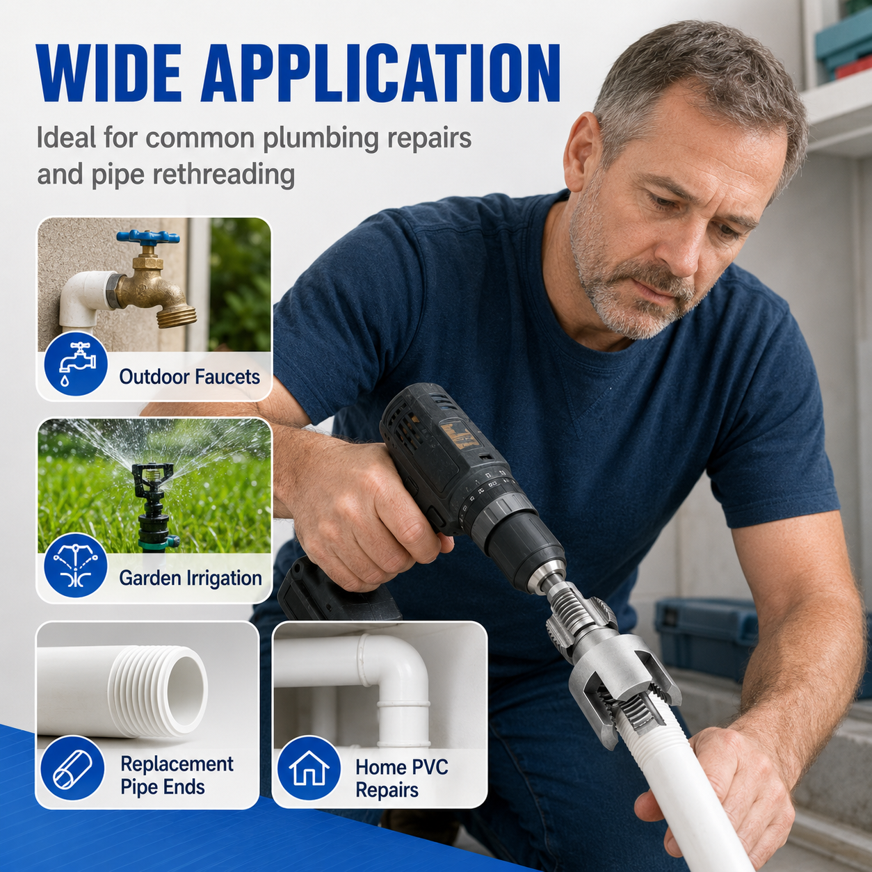🔧 PVC Pipe Threading Tool – Integrated Internal & External Thread Cutter for Plumbing DIY Repairs