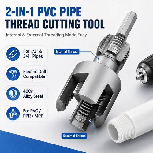 🔧 PVC Pipe Threading Tool – Integrated Internal & External Thread Cutter for Plumbing DIY Repairs