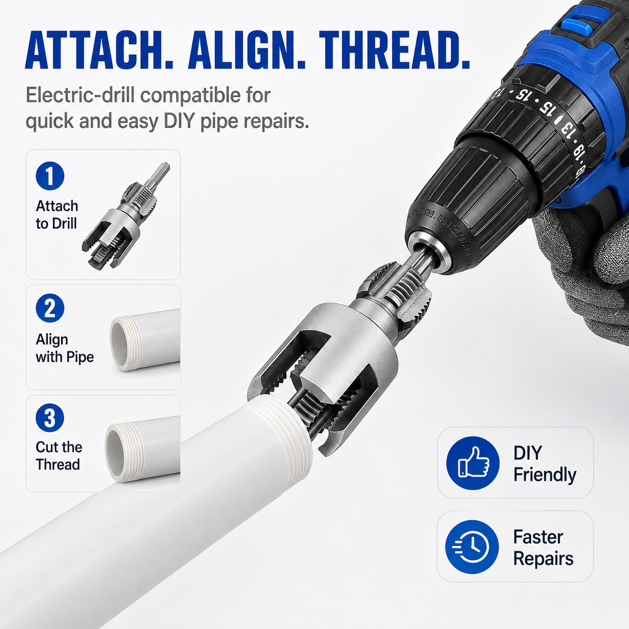 🔧 PVC Pipe Threading Tool – Integrated Internal & External Thread Cutter for Plumbing DIY Repairs