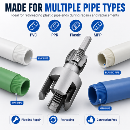🔧 PVC Pipe Threading Tool – Integrated Internal & External Thread Cutter for Plumbing DIY Repairs