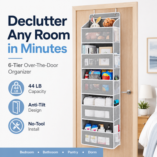 5-Tier Over Door Organizer – 5 Large Mesh Pockets, Anti-Tilt, 44 lb Capacity, Space Saver for Home