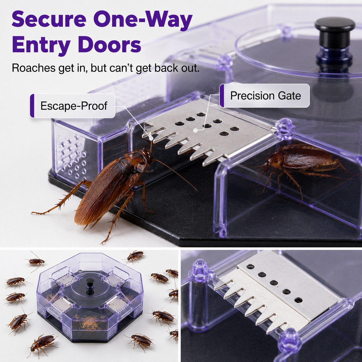 Reusable Roach Trap with One-Way Entry Doors