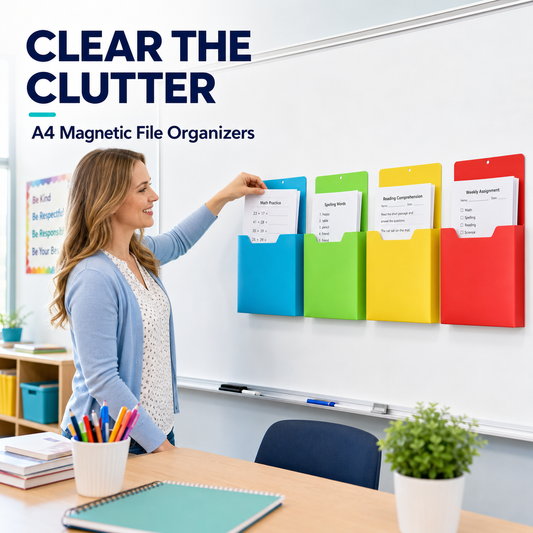 Magnetic File Organizer  | Wall-Mount Folder Holder for Classroom, Office, Whiteboard & Refrigerator