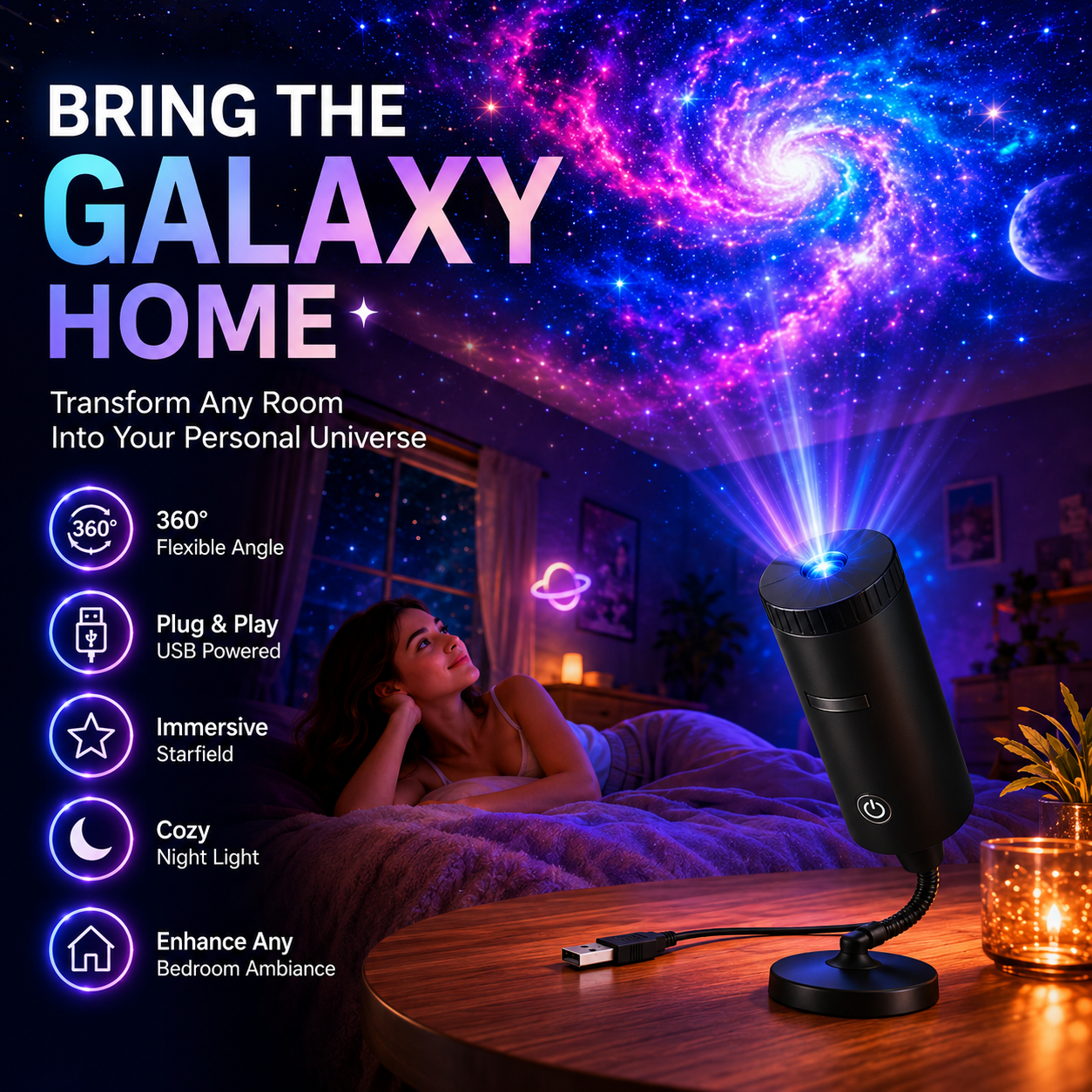 ✨ Plug-and-Play HD Star Projector