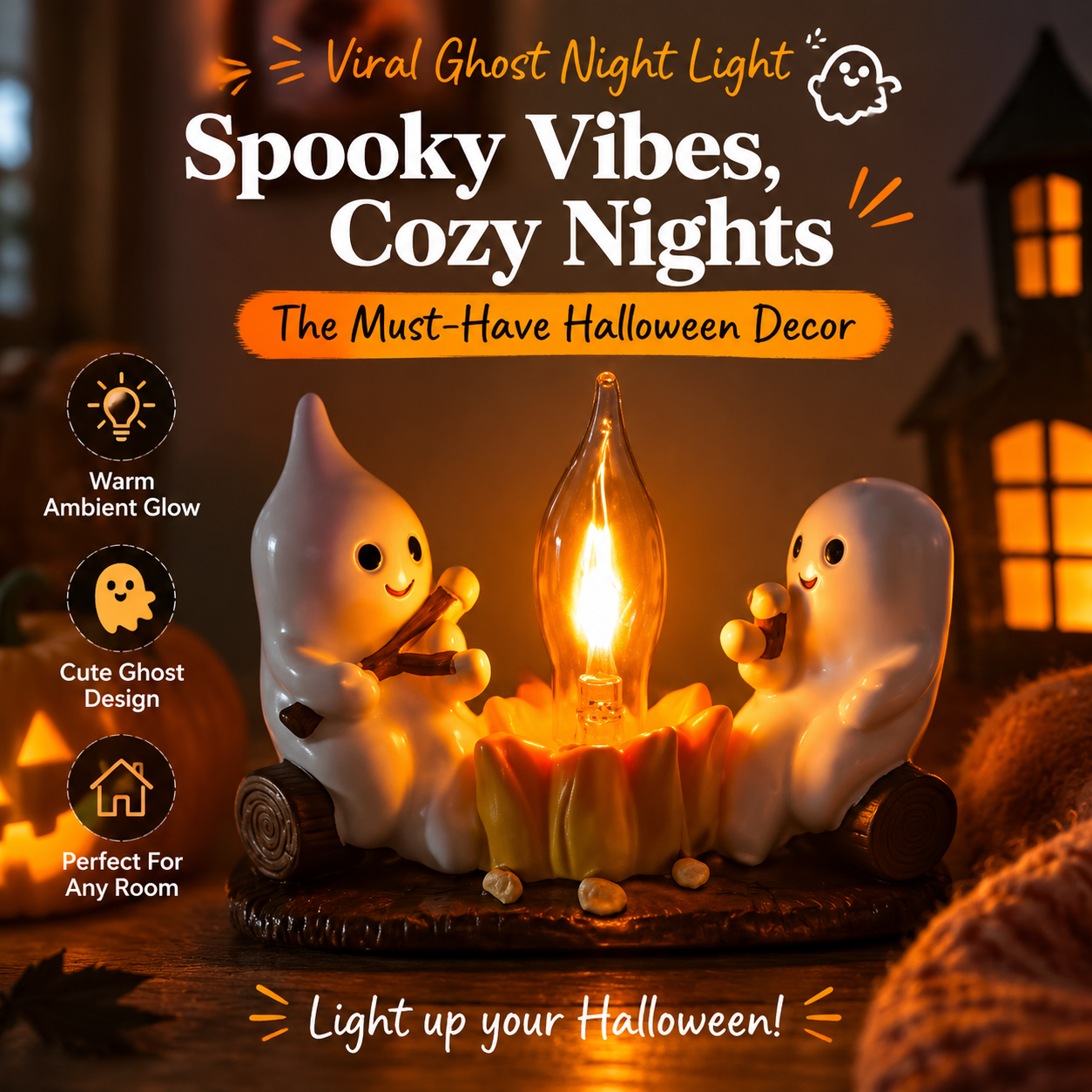 👻 Halloween Ghost Flame Night Light- LED Ambient Lamp