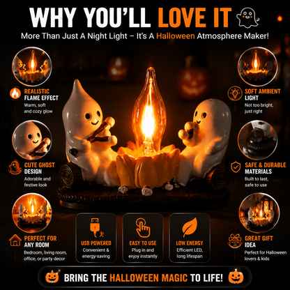 👻 Halloween Ghost Flame Night Light- LED Ambient Lamp