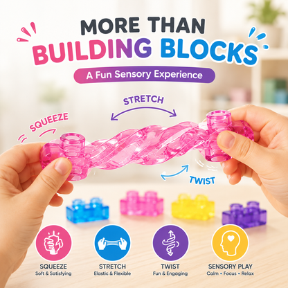 🧩 Soft Jelly Building Blocks –  Squishy Stretchable Bath Blocks (40PCS)
