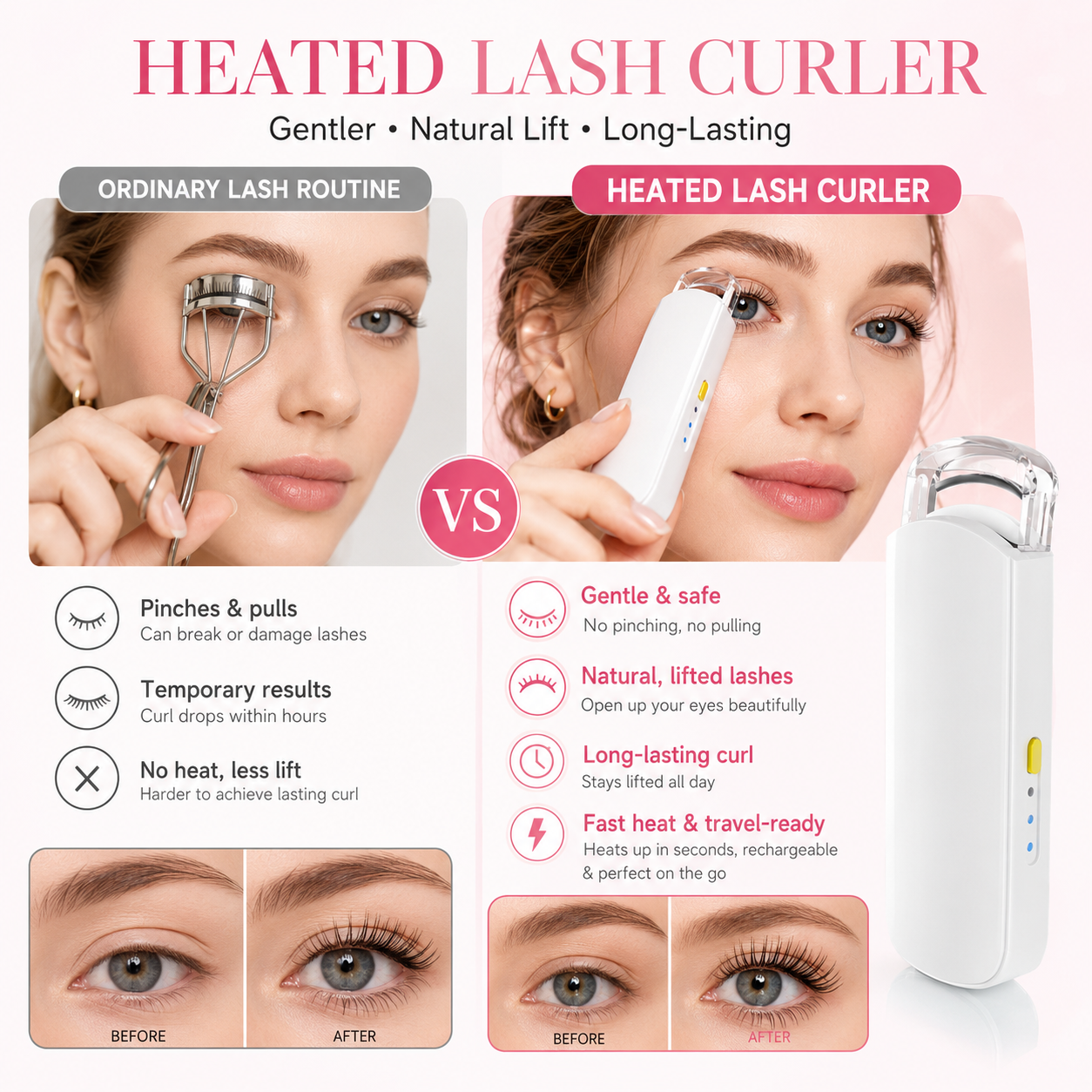 Heated Eyelash Curler – USB Rechargeable Electric Lash Lift Tool