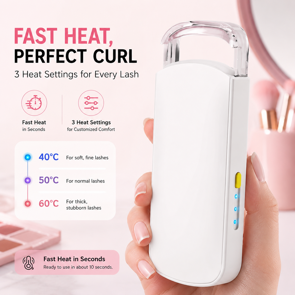 Heated Eyelash Curler – USB Rechargeable Electric Lash Lift Tool