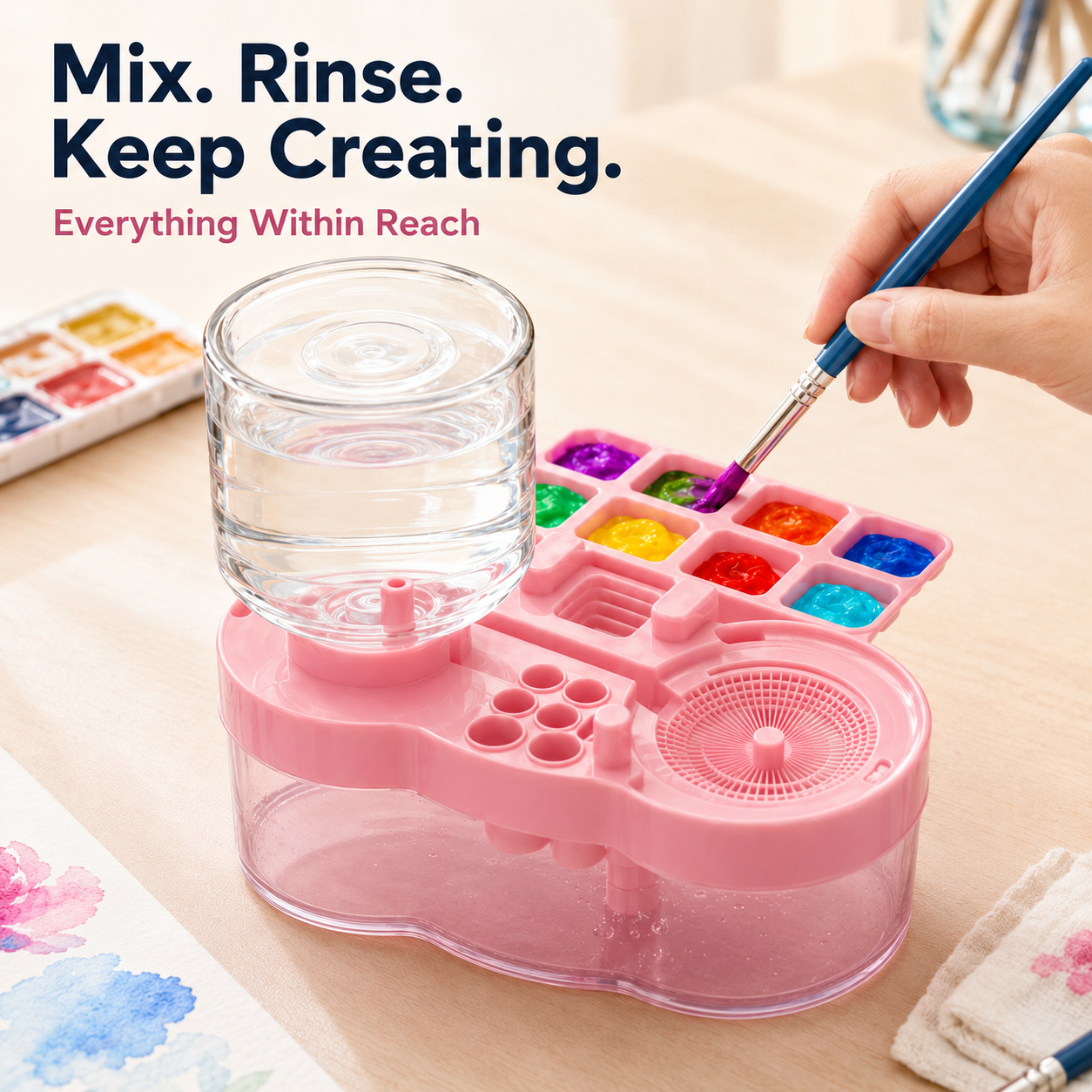 🎨 All-in-One Paint Brush Washer & Mixing Palette – Fresh Water Rinse Station