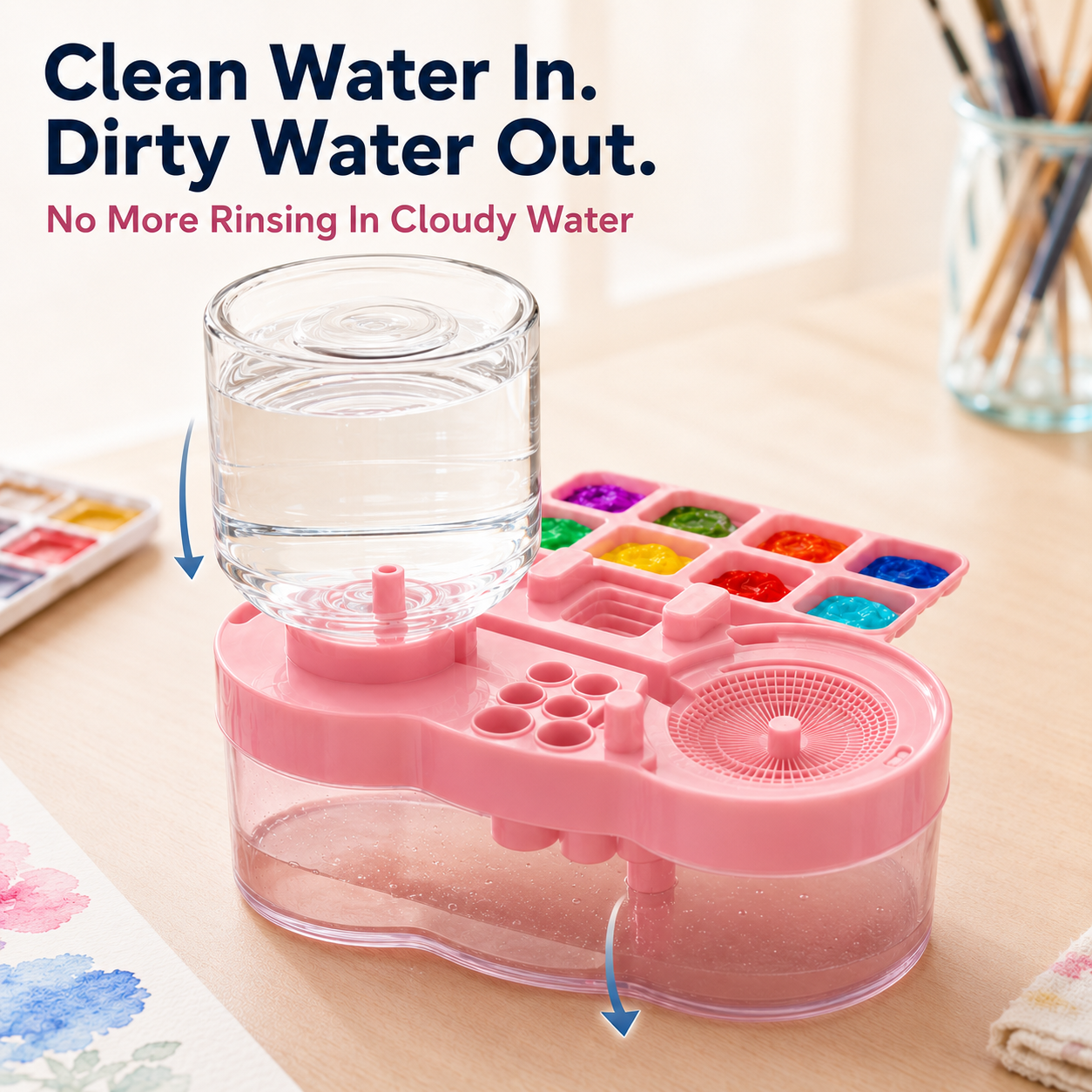 🎨 All-in-One Paint Brush Washer & Mixing Palette – Fresh Water Rinse Station