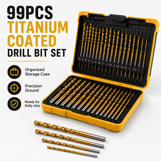 99-Piece Titanium-Coated HSS Drill Bit Set