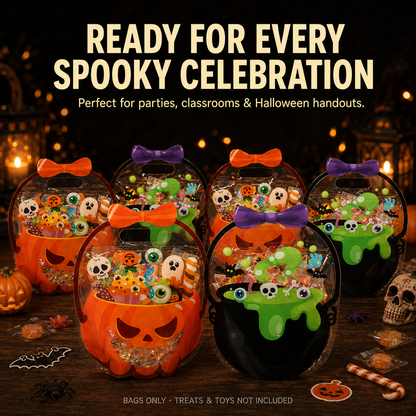 🎃 Halloween Cauldron Treat Bags – Clear Fillable Party Favor Bags