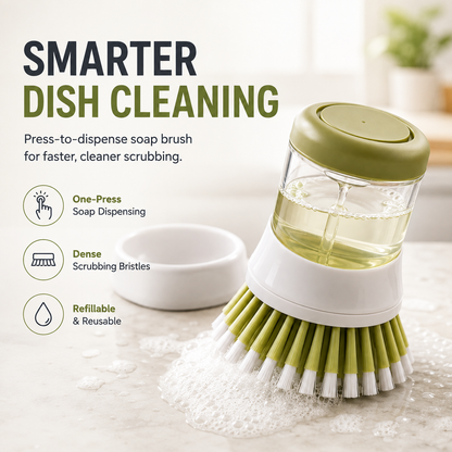 🧼 Press-to-Dispense Dish Brush with Storage Base