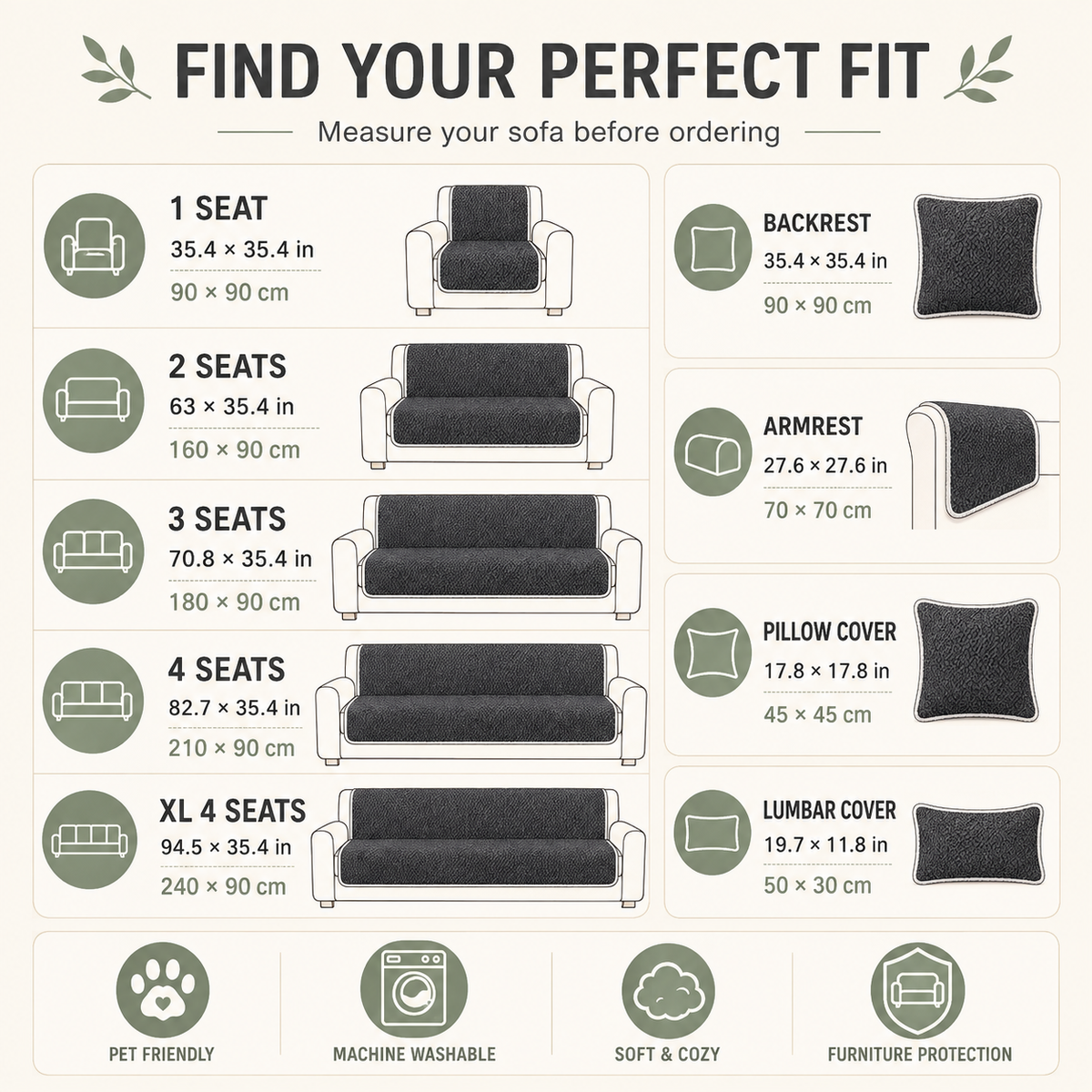Removable Sofa Cover, Non-Slip Polyester