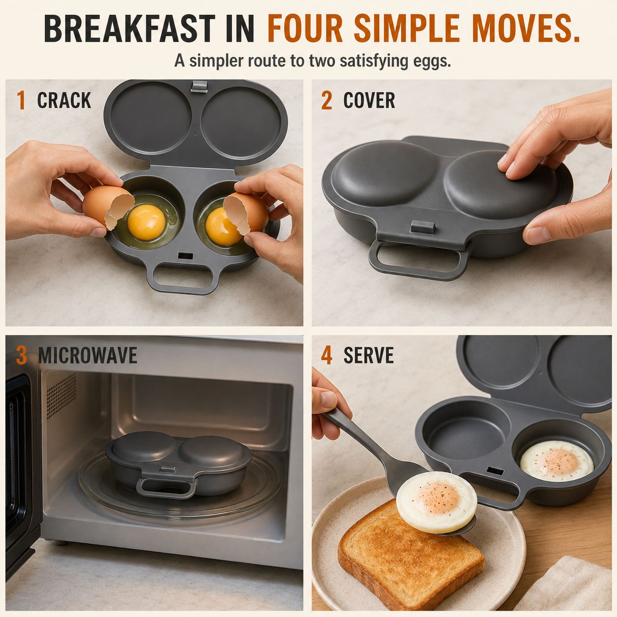 🍳 2-Egg Microwave Poacher – Easy Dual-Cavity Breakfast Cooker🍳
