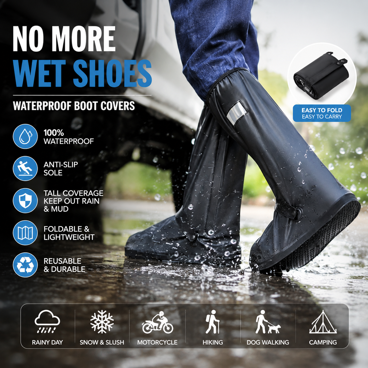 100% Waterproof High-Tube Shoe Covers | Anti-Slip Rain Boot Protectors
