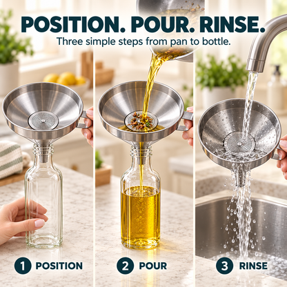 🥄 Pour, Strain & Transfer Without the Mess – Stainless Steel Kitchen Funnel