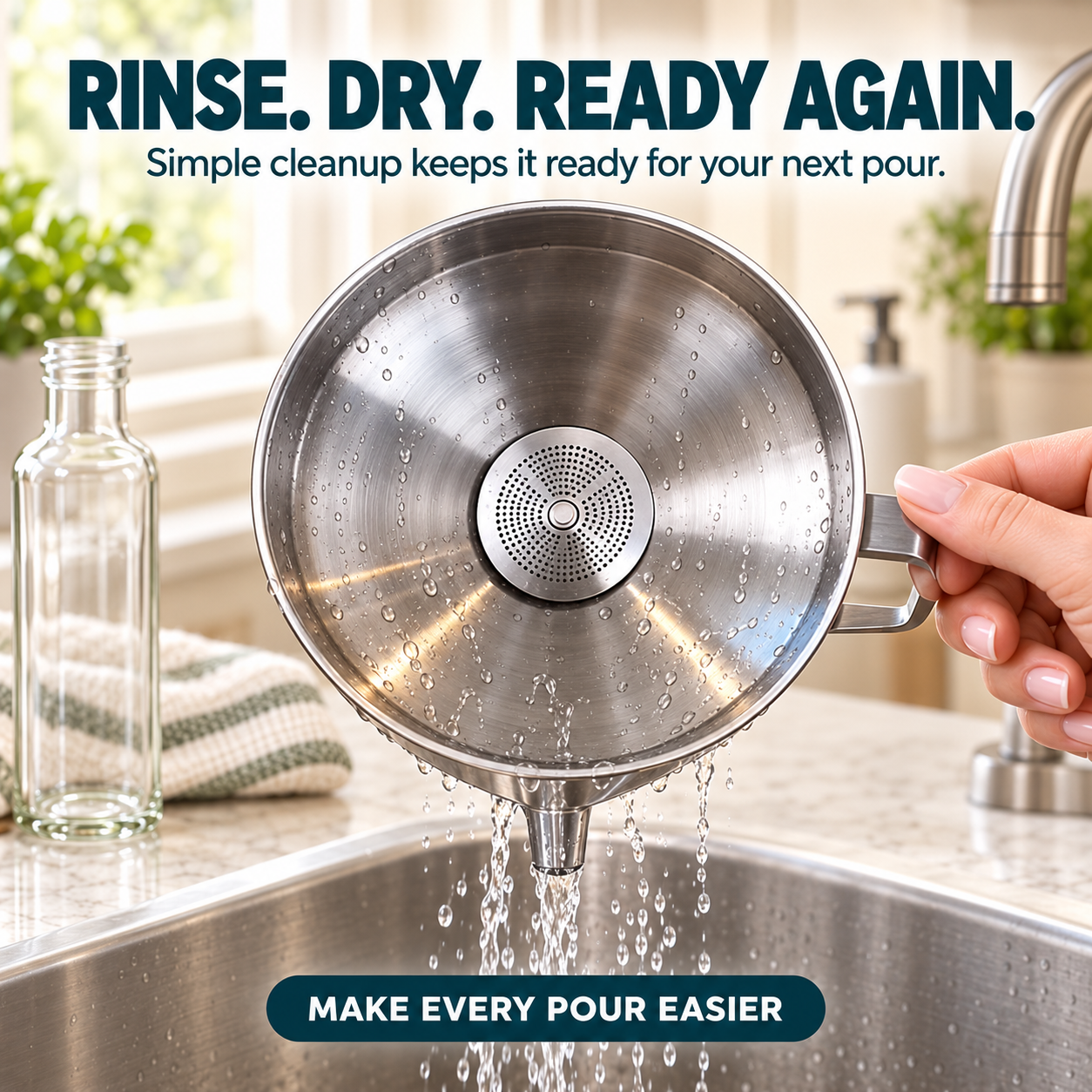 🥄 Pour, Strain & Transfer Without the Mess – Stainless Steel Kitchen Funnel