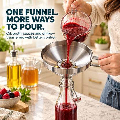 🥄 Pour, Strain & Transfer Without the Mess – Stainless Steel Kitchen Funnel