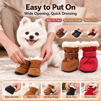 Soft Velvet Puppy Booties | Non-Slip Paw Covers, Set of 4