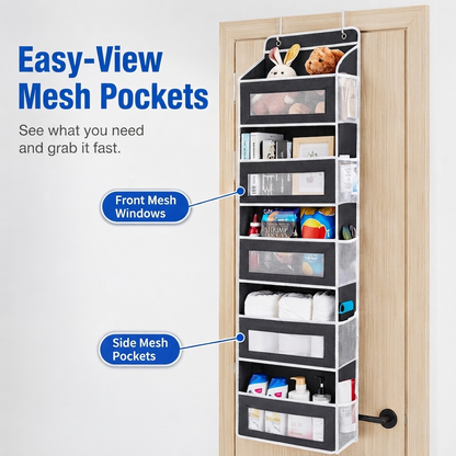 5-Tier Over Door Organizer – 5 Large Mesh Pockets, Anti-Tilt, 44 lb Capacity, Space Saver for Home