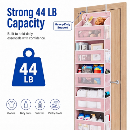 5-Tier Over Door Organizer – 5 Large Mesh Pockets, Anti-Tilt, 44 lb Capacity, Space Saver for Home