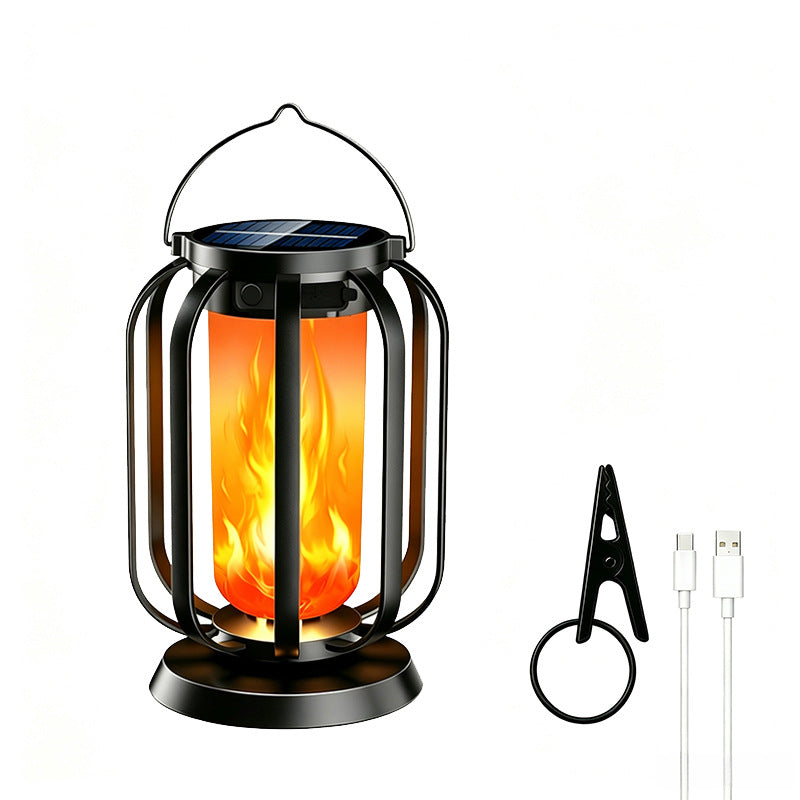 Solar Flame Garden Lantern – Realistic Dancing Flame, Solar & USB Charging