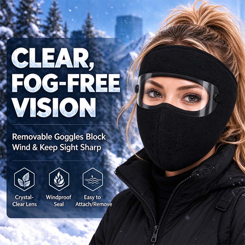 Fleece-Lined Winter Face Mask with Detachable Goggles