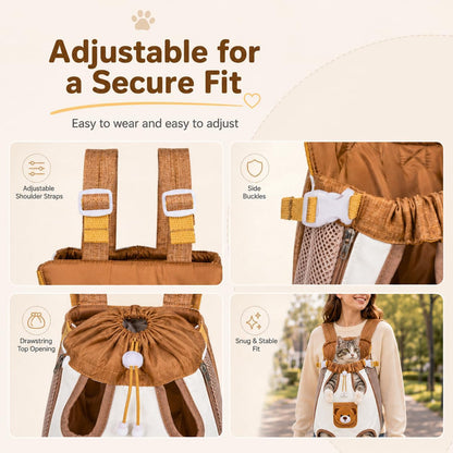 Cute Bear Front Pet Carrier Backpack, Breathable Adjustable Chest Bag for Cats & Small Dogs
