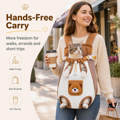 Cute Bear Front Pet Carrier Backpack, Breathable Adjustable Chest Bag for Cats & Small Dogs
