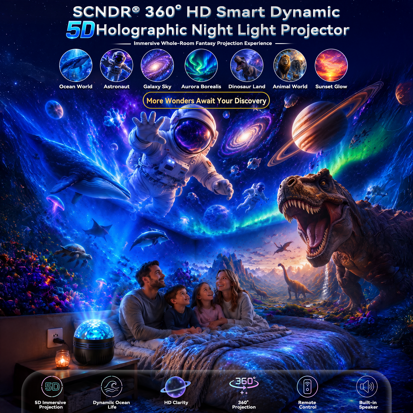 360° Smart Holographic Starry Sky Projector (HD Smart Dynamic 5D)