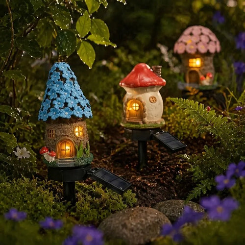 Solar Fairy-Tale Mushroom Cottage Garden Light