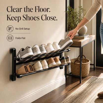 Fold-Flat Wall-Mounted Shoe Rack