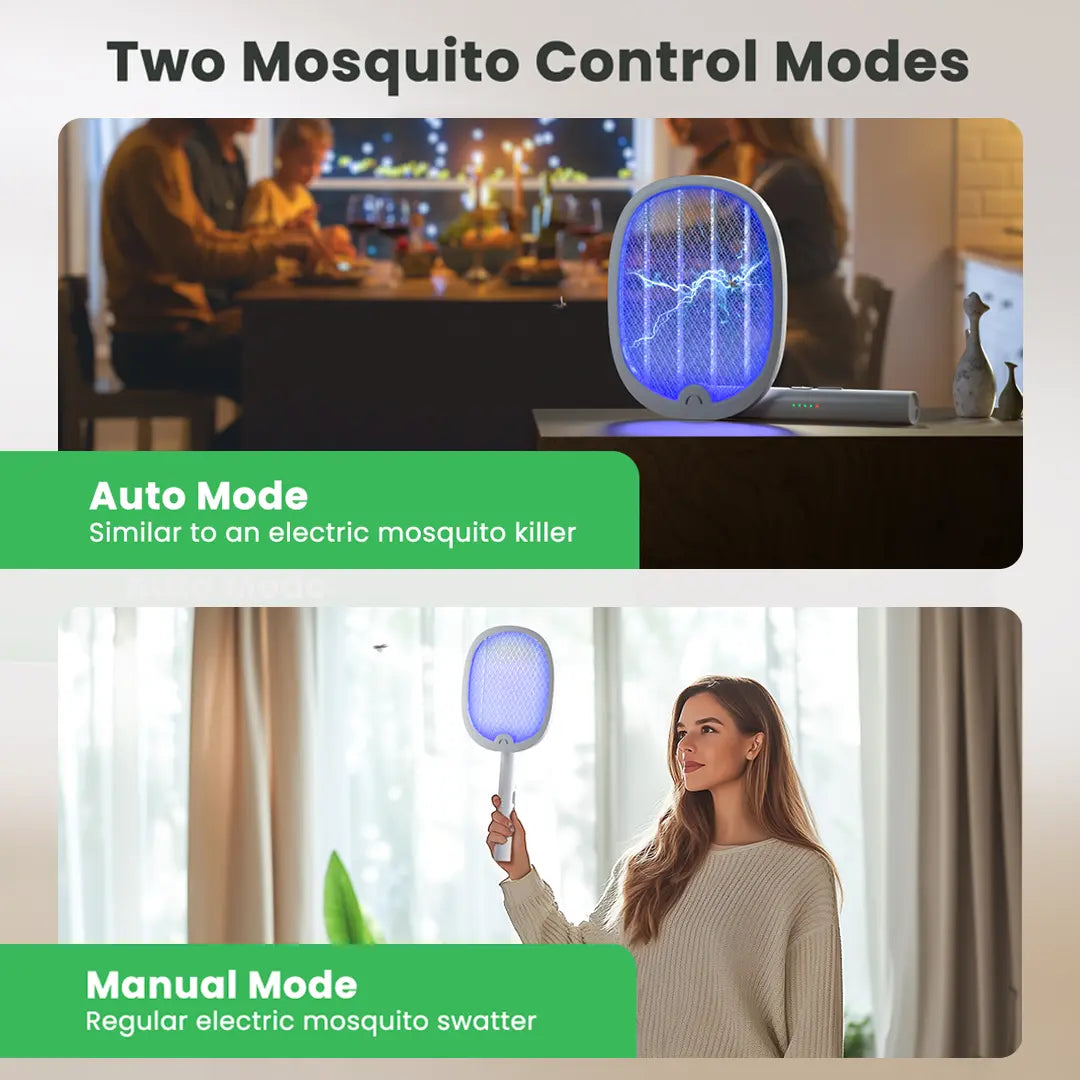 Rechargeable 2-in-1 Electric Bug Zapper Racket with UV Light