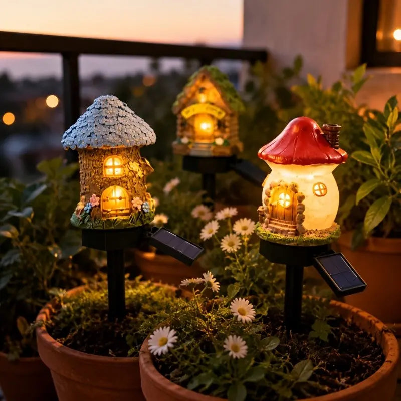 Solar Fairy-Tale Mushroom Cottage Garden Light
