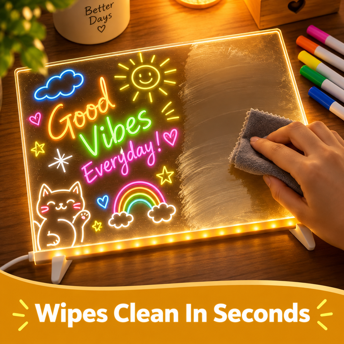 Reusable acrylic board wiping clean