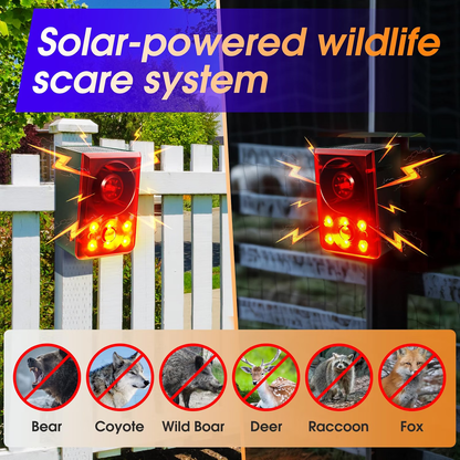 Solar Motion Sensor Alarm – 130dB Wildlife Deterrent with Flashing Lights