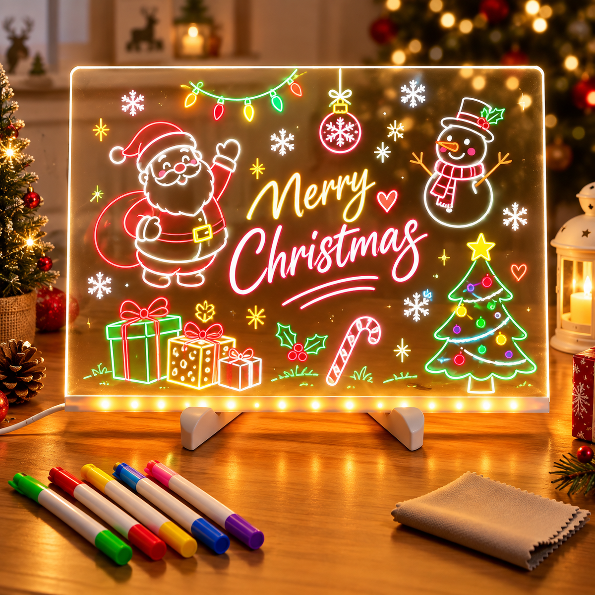 Christmas acrylic LED drawing board with snowman design