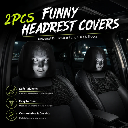 Funny Cartoon Car Headrest Covers – 2PCS Universal Fit
