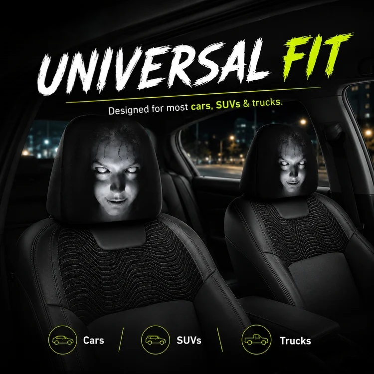 Funny Cartoon Car Headrest Covers – 2PCS Universal Fit