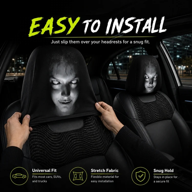 Funny Cartoon Car Headrest Covers – 2PCS Universal Fit