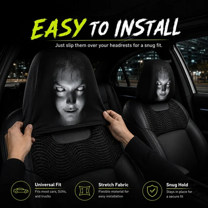 Funny Cartoon Car Headrest Covers – 2PCS Universal Fit
