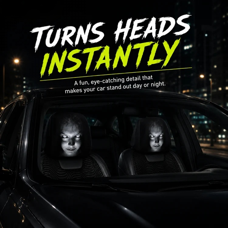 Funny Cartoon Car Headrest Covers – 2PCS Universal Fit