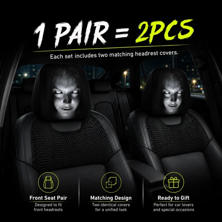 Funny Cartoon Car Headrest Covers – 2PCS Universal Fit