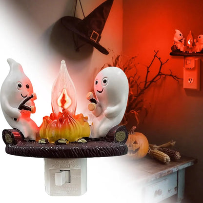 Ghost Campfire Night Light with Flickering Flame for Halloween Home Decor