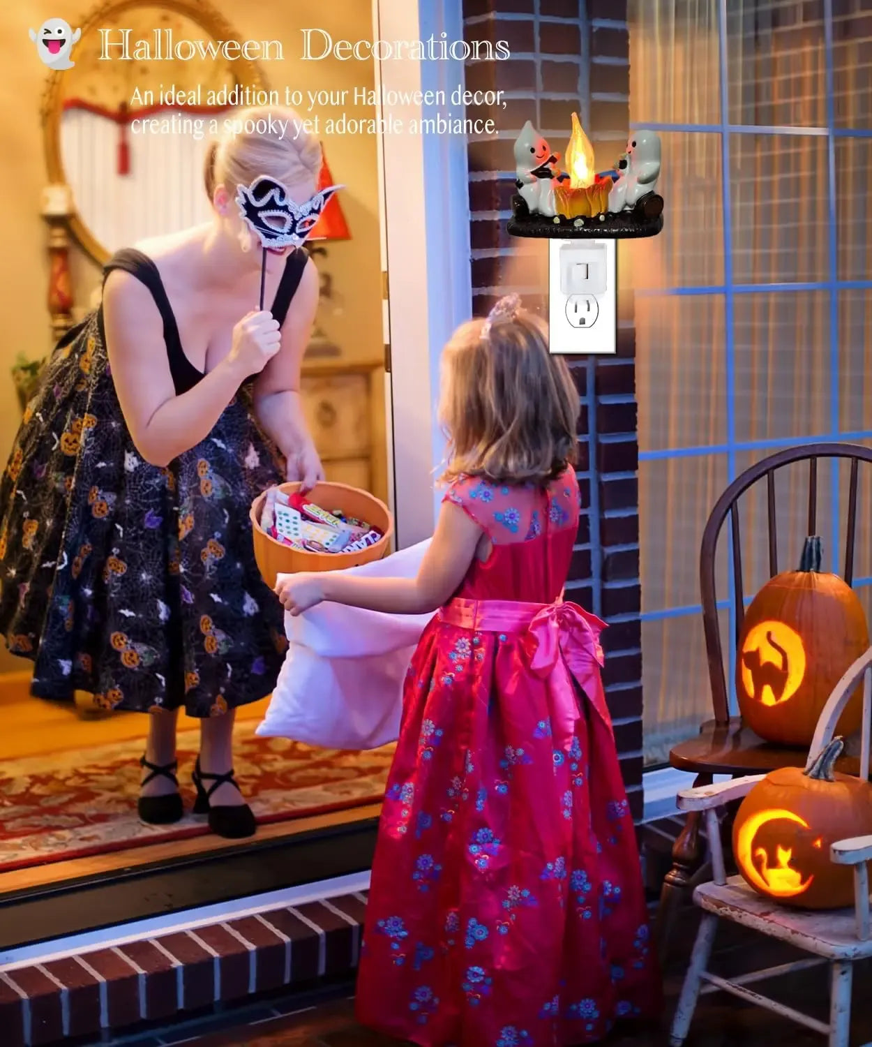 Ghost Campfire Night Light with Flickering Flame for Halloween Home Decor