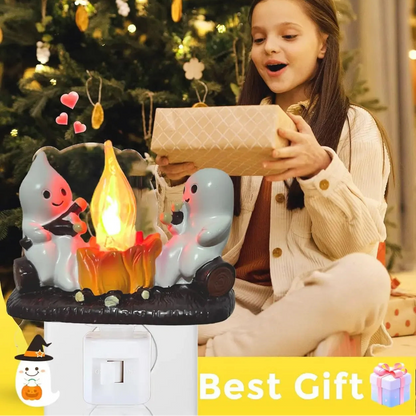 Ghost Campfire Night Light with Flickering Flame for Halloween Home Decor